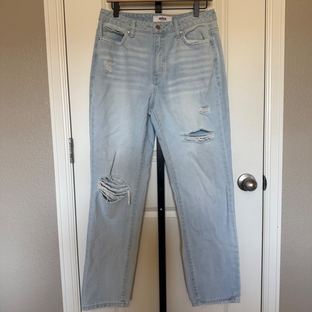 Mica Los Angeles Light Wash Distressed Straight Leg High‎ Rise Jeans Womens 29